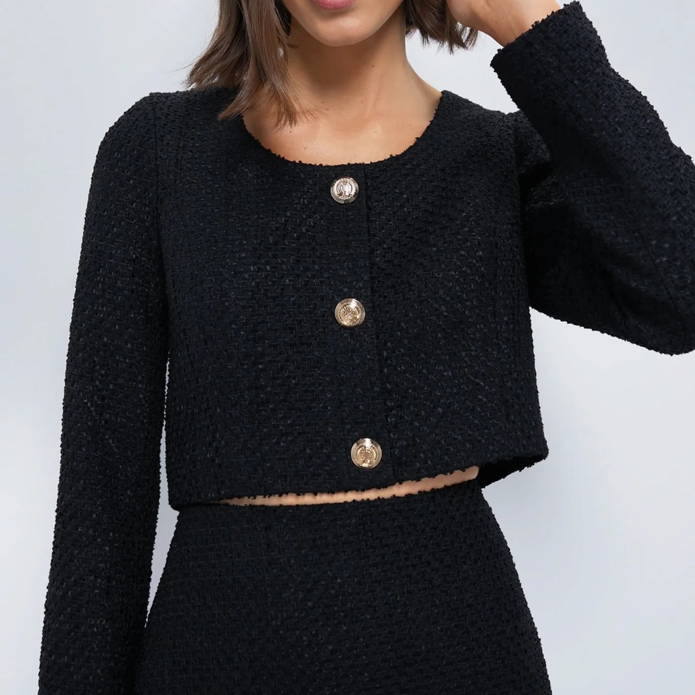 NWT Hyacinth House Dinah Black Tweed Cropped Top - Picture 2 of 7